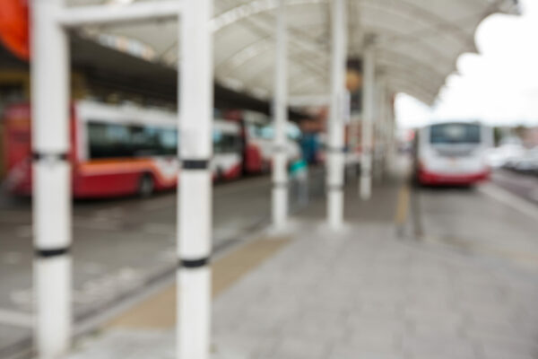 Blur view of parked buses at bus station
